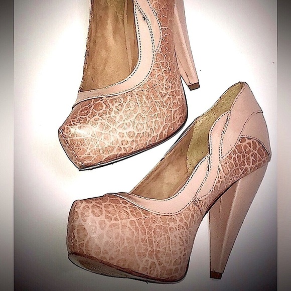 Samanta pink snakeskin print heels leather sz8 wide formal wedding casual boho - Picture 3 of 16